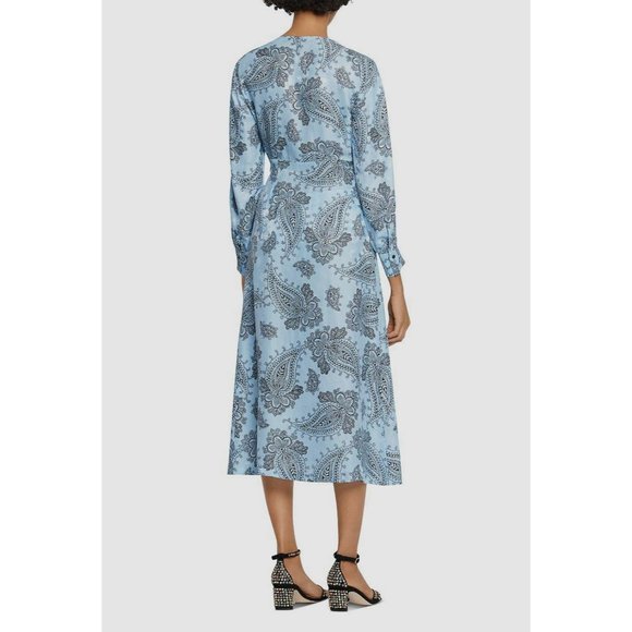 Sandro Paris Printed Silk Beane Jacquard Button Down Midi Dress Wedding Guest 36 - Picture 11 of 13